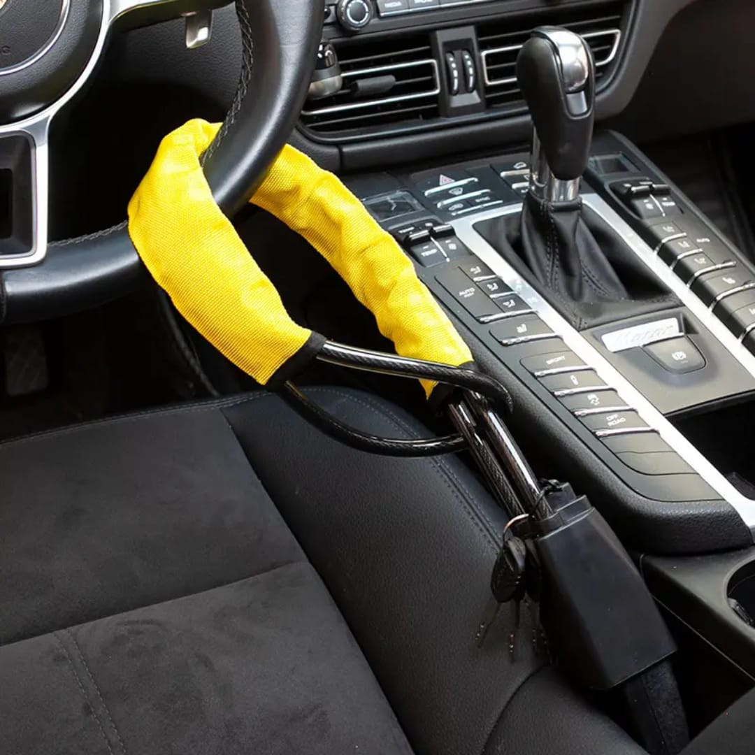 Car Steering Wheel Lock With Seat Belt Socket