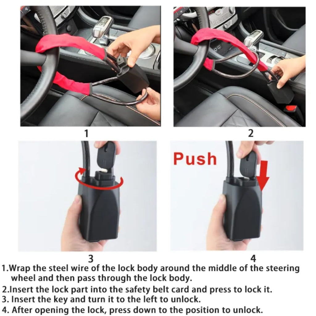 Car Steering Wheel Lock With Seat Belt Socket